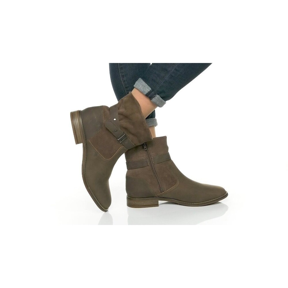 Clarks Camzin Strap Womens Boot Dark Taupe Leather US Size 9.5 W Moto Boho Chic